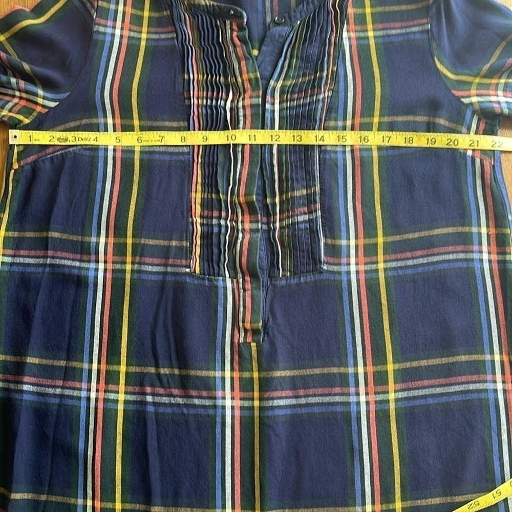 Old Navy Shirt Dress Size XL Pleaded Front Long Sleeves Button Front Navy Plaid - Picture 6 of 14